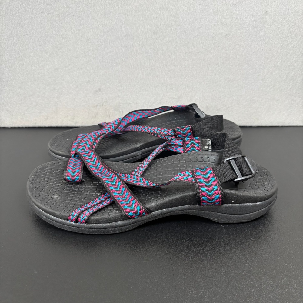 Airwalk Womens Black Strappy Crossover Sandals Size 8 Pink Blue Adjustable Beach